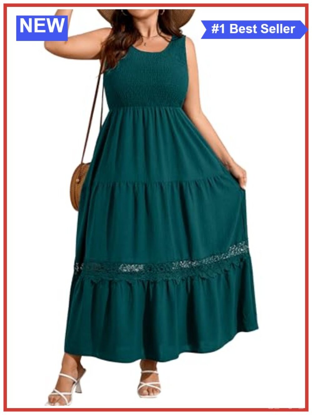 Plus Size Smocked Sleeveless Sundress Beach Maxi Dress